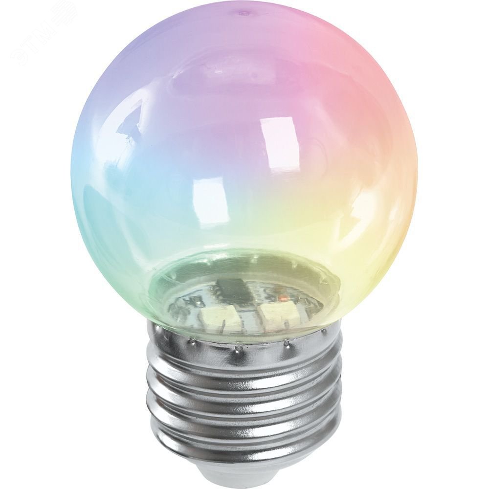 Лампа светодиодная LED 1вт Е27 RGB прозрачный быстрая смена цвета шар LB-37 FERON - превью 3