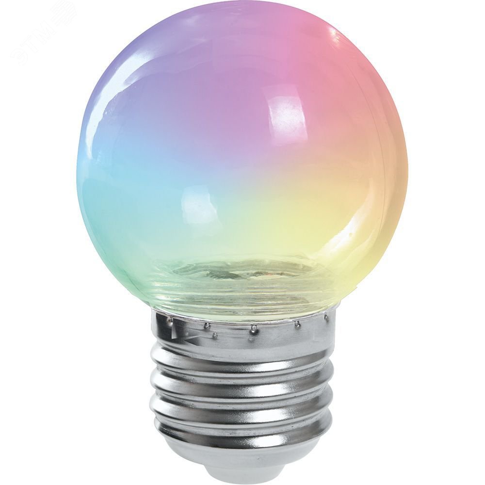 Лампа светодиодная LED 1вт Е27 RGB прозрачный плавная смена цвета шар LB-37 FERON - превью 3