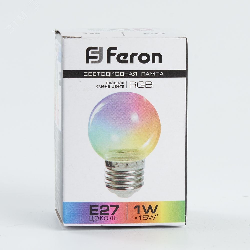Лампа светодиодная LED 1вт Е27 RGB прозрачный плавная смена цвета шар LB-37 FERON - превью 5