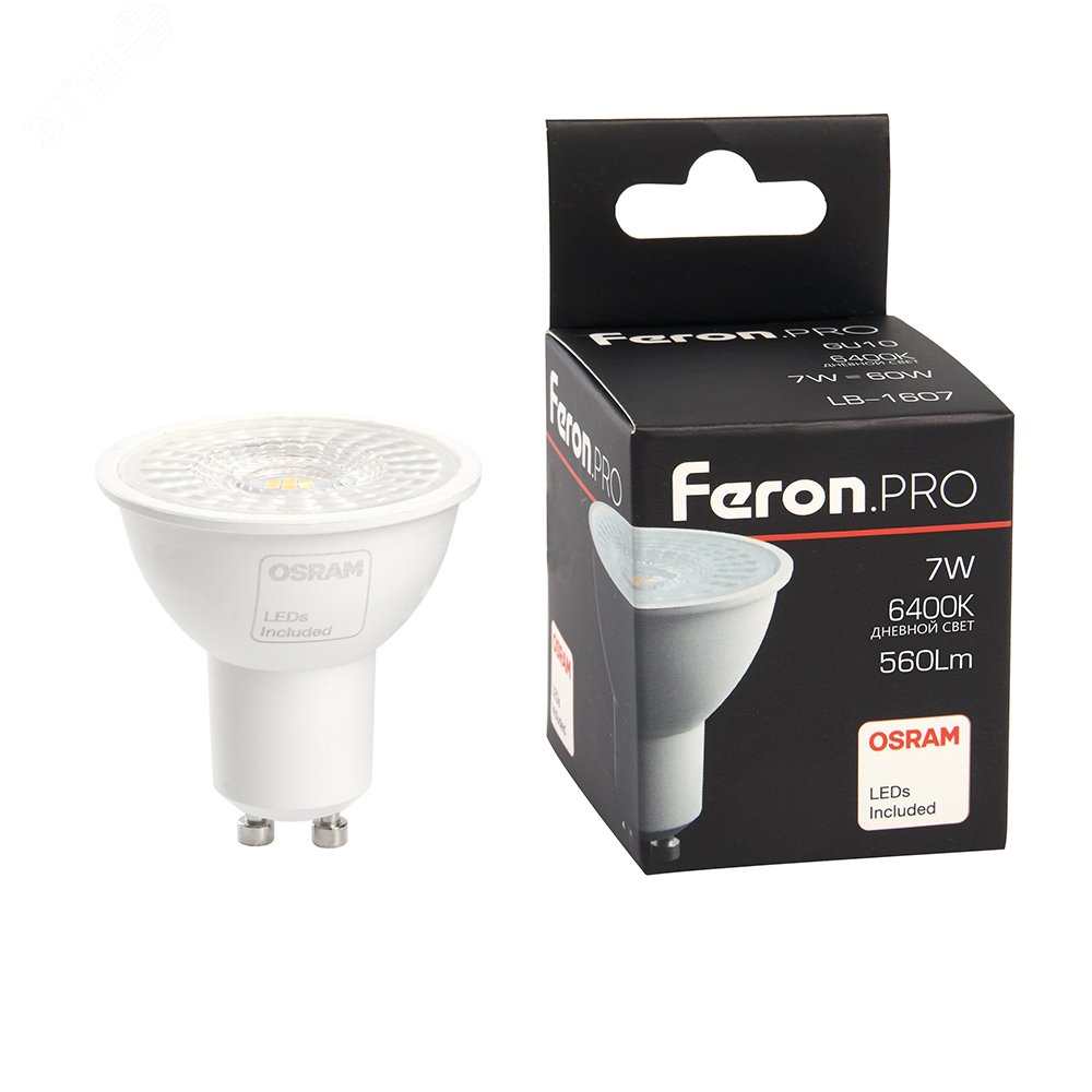 Изображение товара Лампа светодиодная LED 7Вт GU10 6400K Feron.PRO дневной свет с линзой 38°