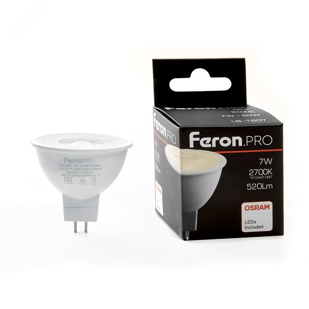 Лампа светодиодная LED 7вт 230в G5.3 теплый с линзой 110 гр. Feron.PRO LB-1607 FERON - превью