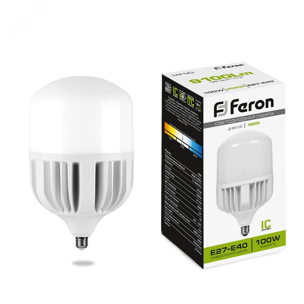 Лампа светодиодная LED 100вт Е27/Е40 белый LB-65 FERON - превью 2