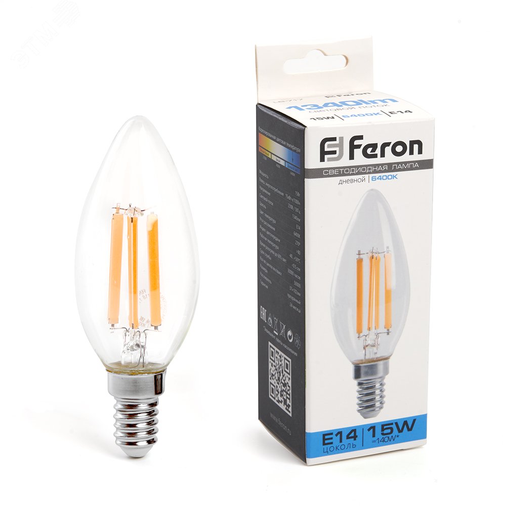 Лампа светодиодная LED 15вт Е14 дневной свеча FILAMENT артикул LB-717 ...