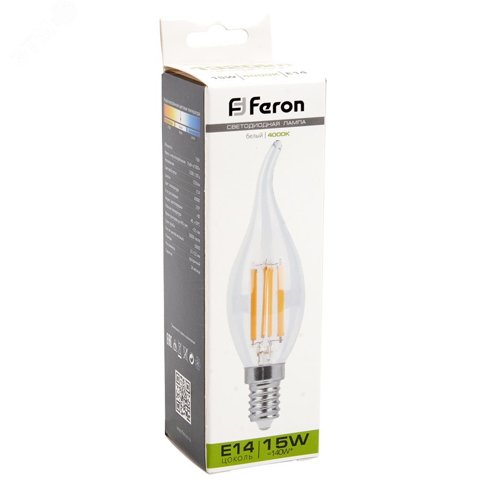 Лампа светодиодная LED 15вт Е14 белый свеча на ветру FILAMENT LB-718 38263 FERON - превью 5
