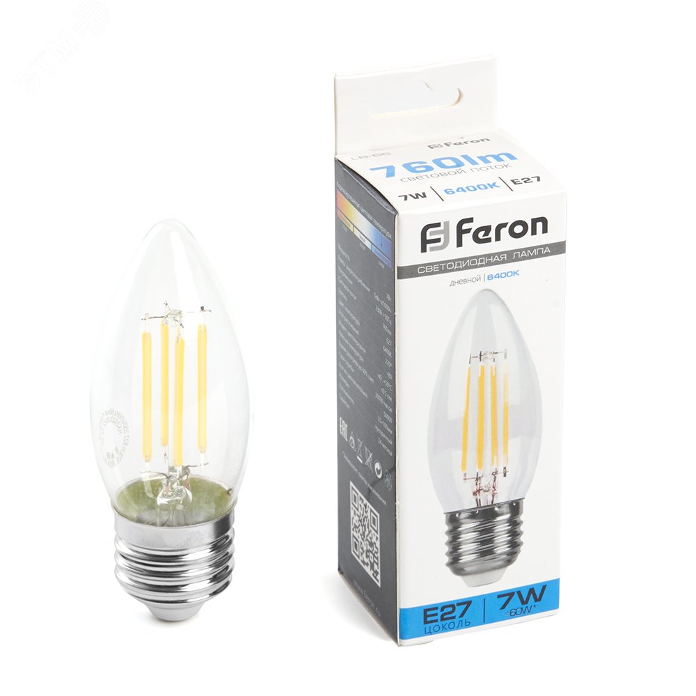 Изображение товара Лампа светодиодная LED 7Вт Е27 дневной свеча FILAMENT