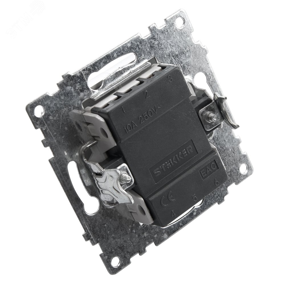 Выключатель 2-клавишный c индикатором (механизм) 250В, 10А, серия Катрин, серебро GLS10-7102-03 FERON - превью 3