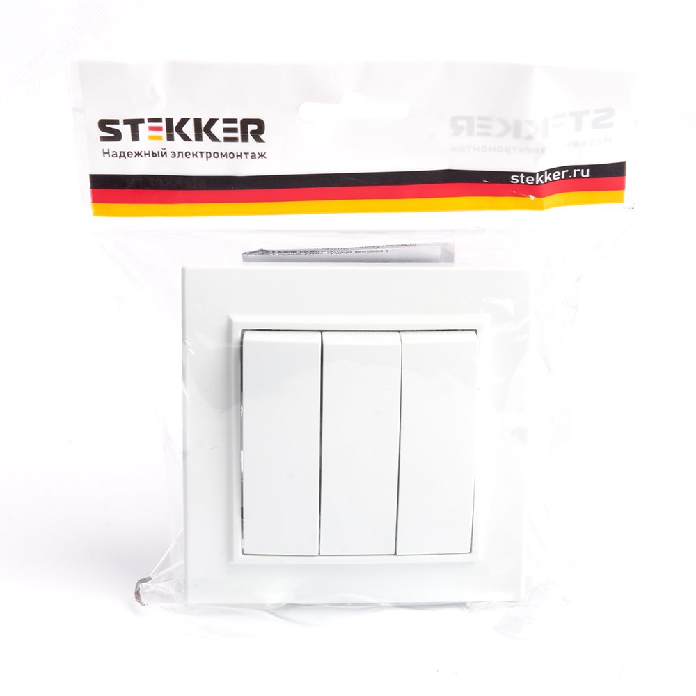 Выключатель трехклавишный, серия Эрна, белый Stekker PSW10-9007-01 39922 FERON - превью 7