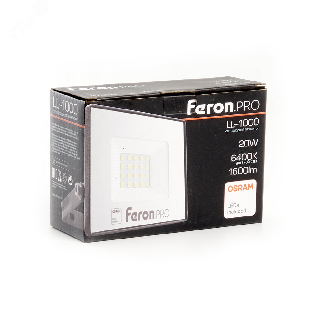 Прожектор светодиодный ДО-20w 6400К 1600Лм IP65 черный Feron.PRO LL-1000 FERON - превью 4