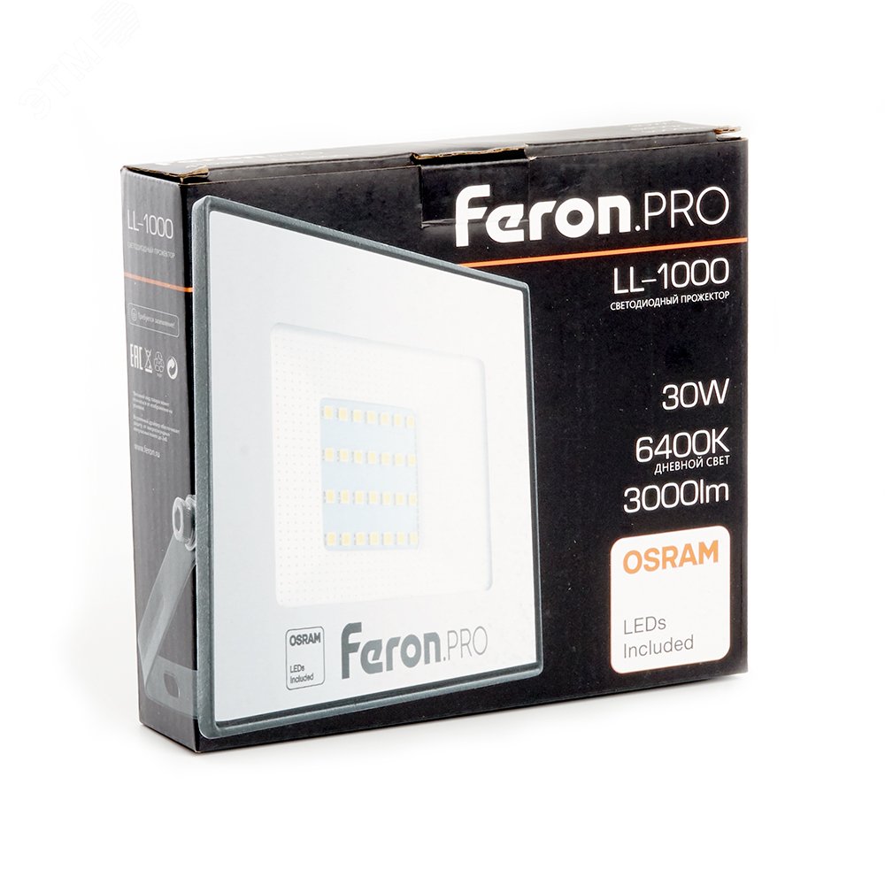 Прожектор светодиодный ДО-30w 6400К 3000Лм IP65 черный Feron.PRO LL-1000 FERON - превью 4