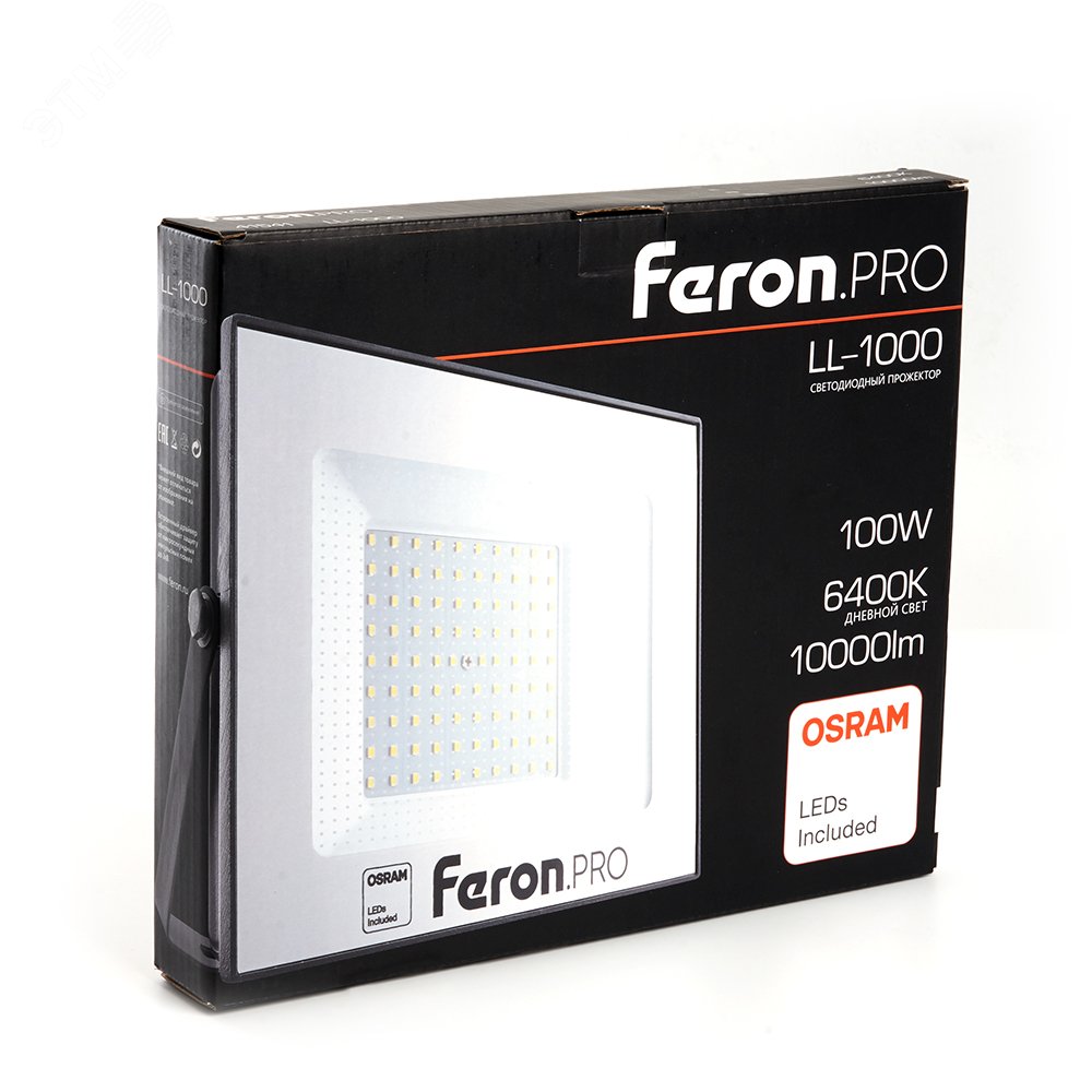 Прожектор светодиодный ДО-100w 6400К 10000Лм IP65 черный Feron.PRO LL-1000 FERON - превью 4