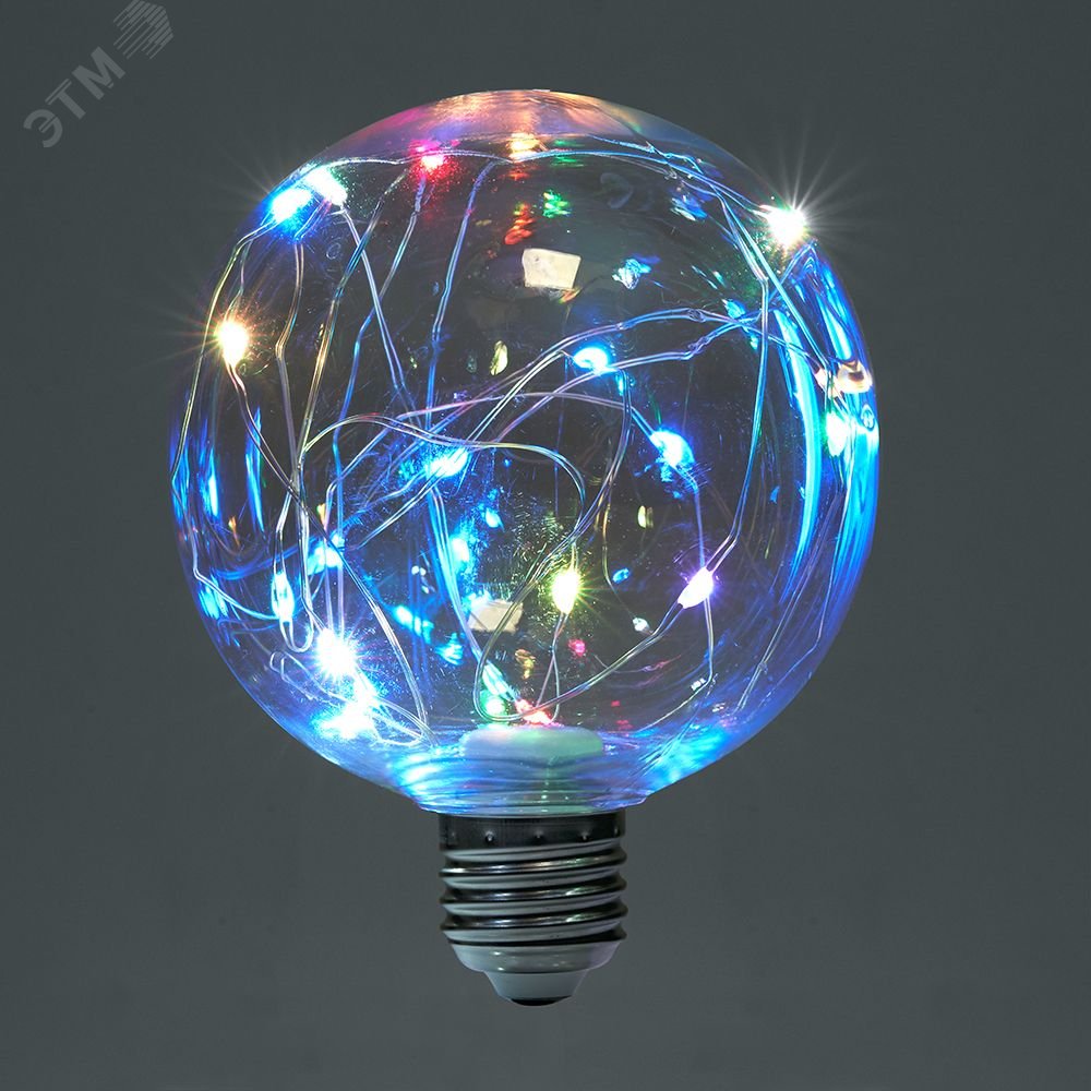 Лампа светодиодная LED 3вт Е27 прозрачный RGB шар G95 LB-382 FERON - превью 5