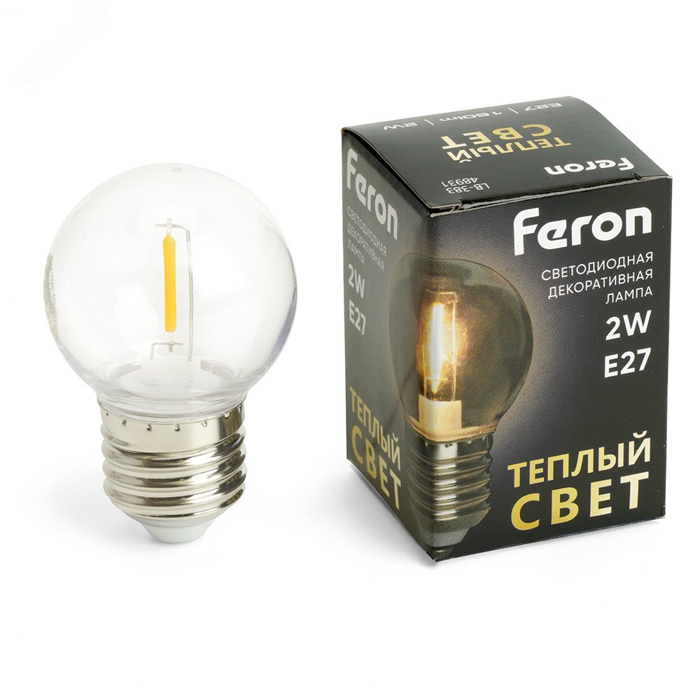 Лампа светодиодная LED 2вт Е27 2700К шар филамент артикул LB-383 48931 ...