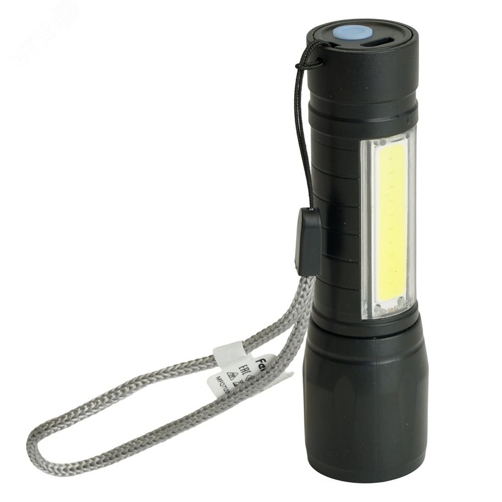 Изображение товара Фонарь светодиодный аккумуляторный USB ZOOM черный