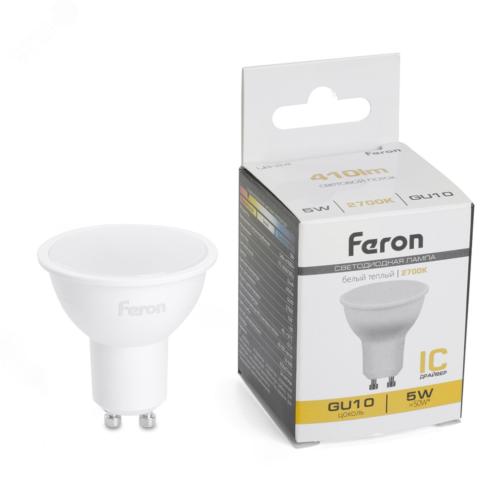 Изображение товара Лампа светодиодная LED 5Вт 230В GU10 теплый свет Feron