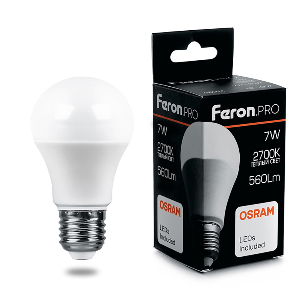Лампа светодиодная LED 7вт Е27 теплый .PRO