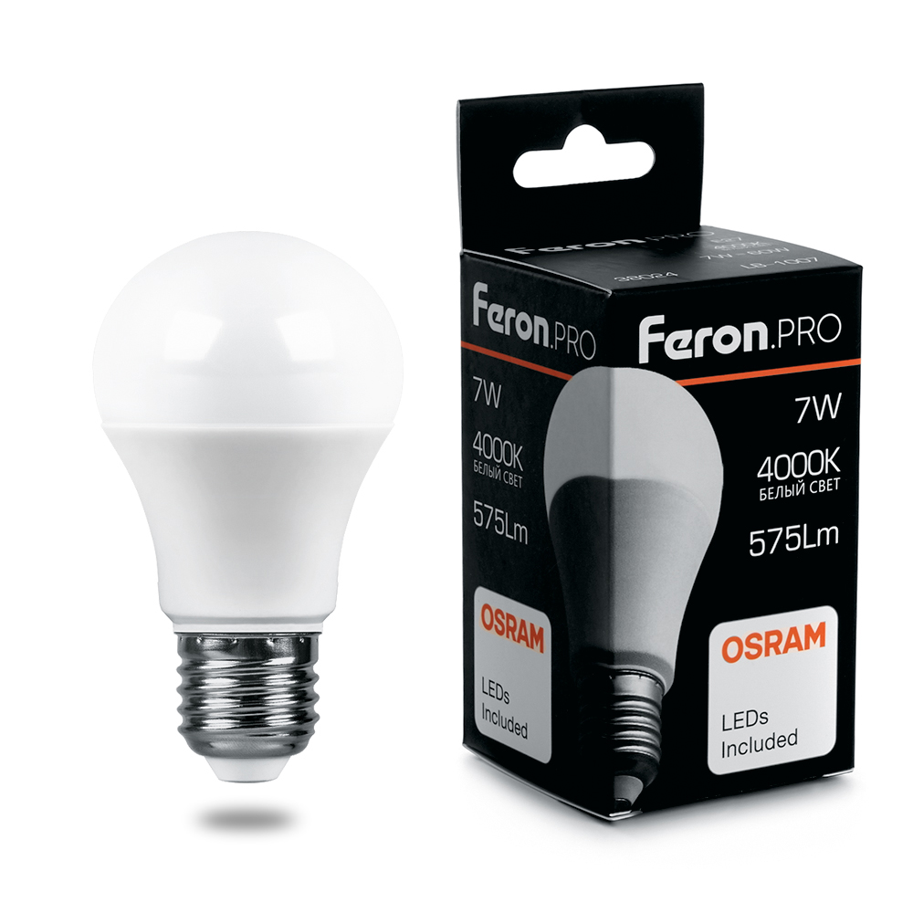 Лампа светодиодная LED 7вт Е27 белый .PRO