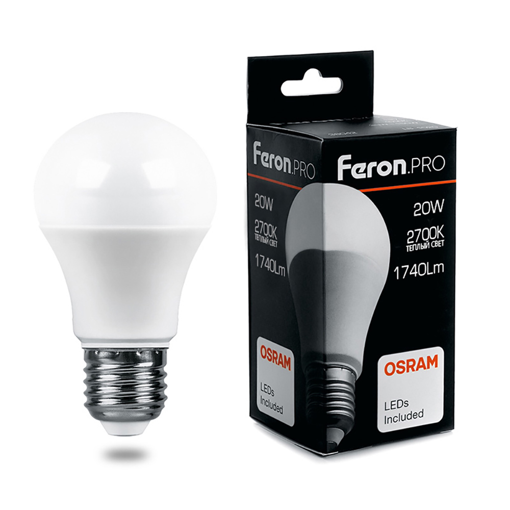 Лампа светодиодная LED 20вт Е27 теплый .PRO