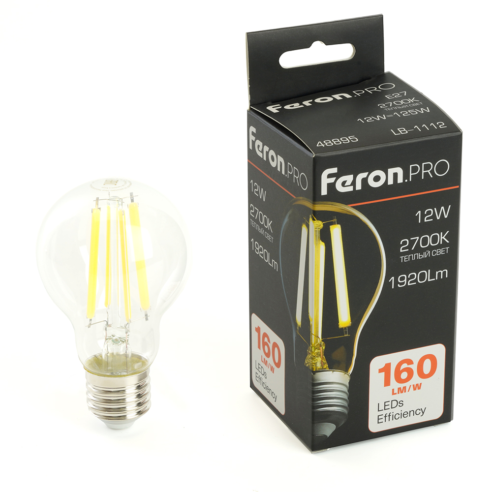 Лампа светодиодная LED 12вт Е27 теплый FILAMENT .PRO