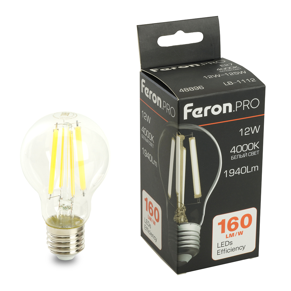 Лампа светодиодная LED 12вт Е27 белый FILAMENT .PRO
