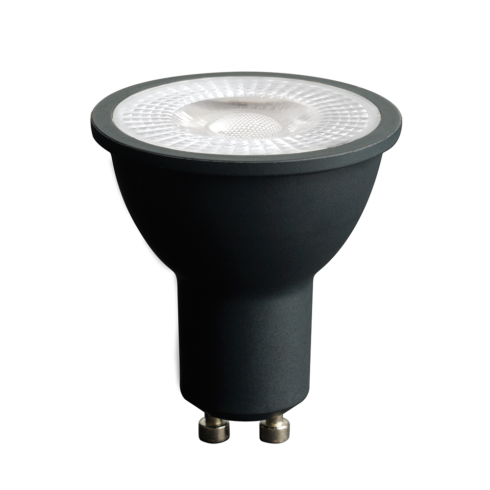 Лампа светодиодная LED 7вт 230в GU10 теплый с линзой 38 град черный корпус PRO