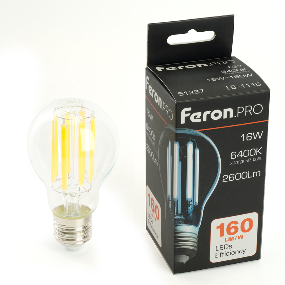 Лампа светодиодная LED 16вт Е27 дневной FILAMENT .PRO