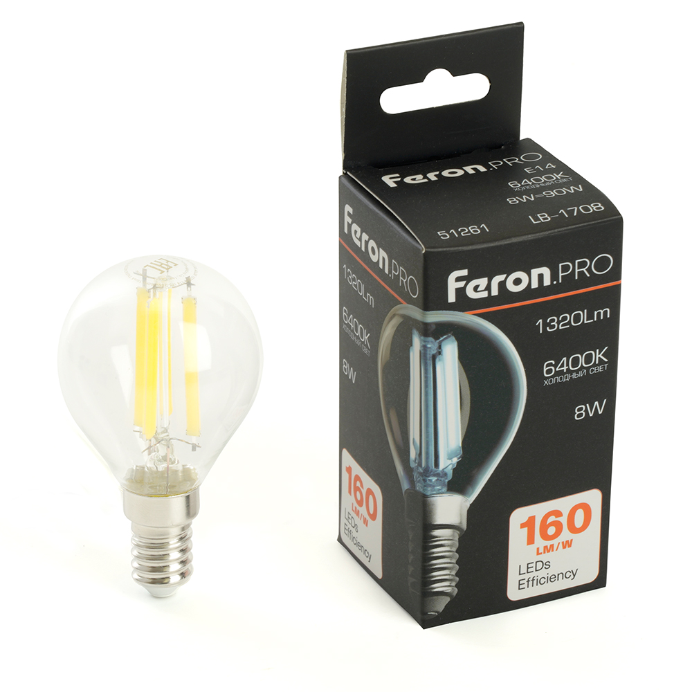 Лампа светодиодная LED 8вт Е14 дневной шар FILAMENT .PRO
