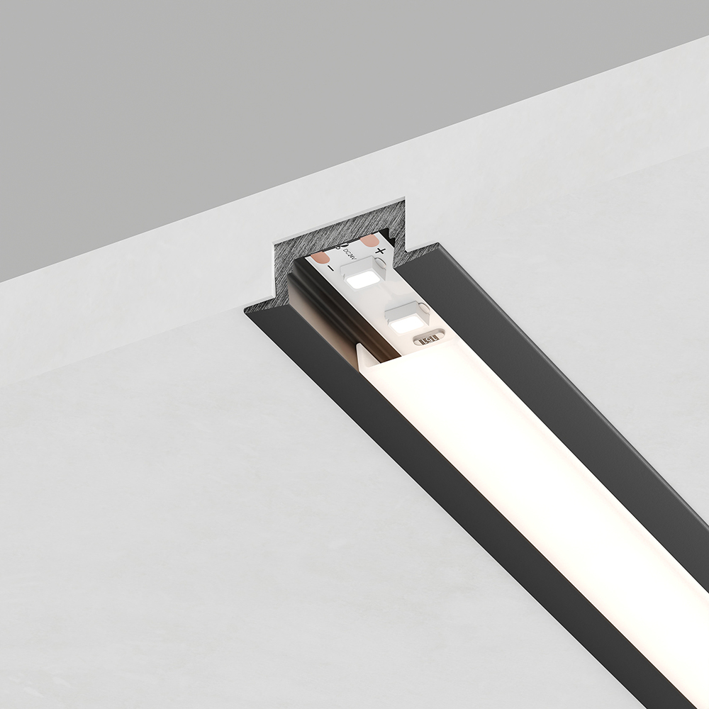 Профиль встраиваемый алюминиевый черный2 м матовый экран 2 заглушки для светодиодных лент