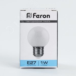 Лампа светодиодная LED 1вт Е27 белый 6400К (шар) LB-37 FERON - 4