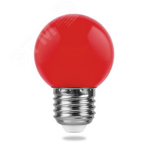 Лампа светодиодная LED 1вт Е27 красный (шар) LB-37 FERON - 2