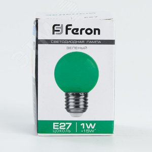 Лампа светодиодная LED 1вт Е27 зеленый (шар) LB-37 FERON - 3