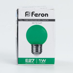 Лампа светодиодная LED 1вт Е27 зеленый (шар) LB-37 FERON - 4