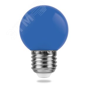 Лампа светодиодная LED 1вт Е27 синий (шар) LB-37 FERON - 2