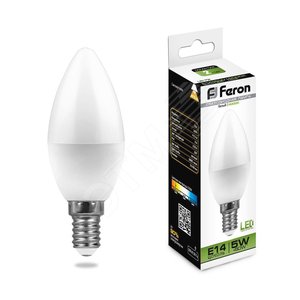 Лампа светодиодная LED 5вт Е14 белый матовая свеча LB-72 FERON