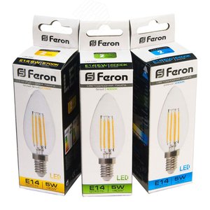 Лампа светодиодная LED 5вт Е14 теплый свеча FILAMENT LB-58 FERON - 3