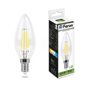 Лампа светодиодная LED 5вт Е14 белый свеча FILAMENT LB-58 FERON