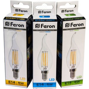 Лампа светодиодная LED 5вт Е14 теплый свеча на ветру FILAMENT LB-59 FERON - 2