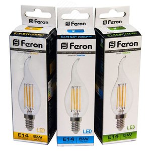 Лампа светодиодная LED 5вт Е14 теплый свеча на ветру FILAMENT LB-59 FERON - 3