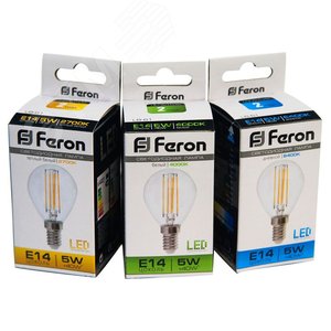 Лампа светодиодная LED 5вт Е14 теплый шар FILAMENT LB-61 FERON - 4