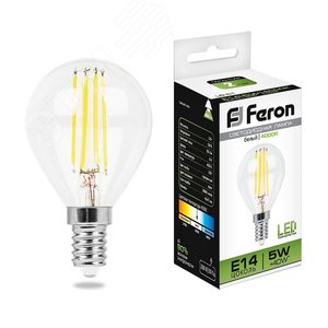 Лампа светодиодная LED 5вт Е14 белый шар FILAMENT LB-61 FERON