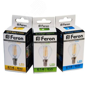 Лампа светодиодная LED 5вт Е14 белый шар FILAMENT LB-61 FERON - 4
