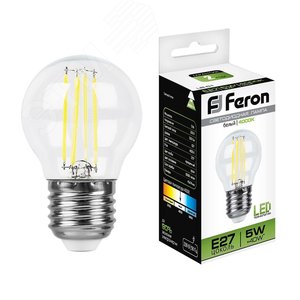 Лампа светодиодная LED 5вт Е27 белый шар FILAMENT LB-61 FERON - 2