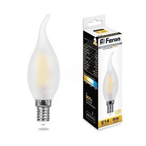 Лампа светодиодная LED 5вт Е14 теплый матовая свеча на ветру FILAMENT