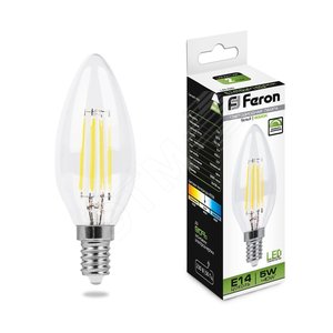 Лампа светодиодная LED 5вт Е14 белый свеча FILAMENT диммируемая LB-68 FERON