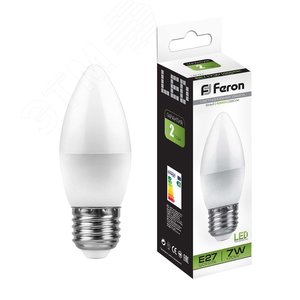 Лампа светодиодная LED 7вт Е27 белый матовая свеча LB-97 FERON