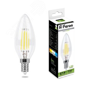 Лампа светодиодная LED 7вт Е14 белый свеча FILAMENT LB-66 FERON