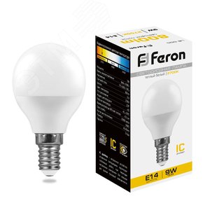 Лампа светодиодная LED 9вт Е14 теплый матовый шар LB-550 FERON