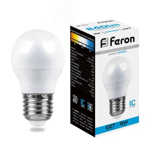 Лампа светодиодная LED 9вт Е27 дневной матовый шар LB-550 FERON