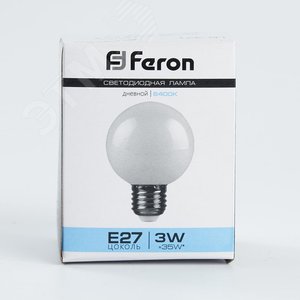 Лампа светодиодная LED 3вт Е27 6400K шар G60 LB-371 FERON - 4