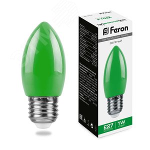 Лампа светодиодная LED 1вт Е27 зеленый свеча
