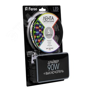 Лента светодиодная LEDх60/м.5м 14.4w/m драйвер 12в RGB LS606 RGB FERON - 2